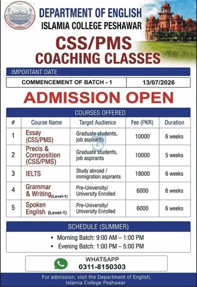admission announcement of Islamia College University