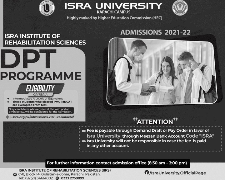admission announcement of Isra University [khi]