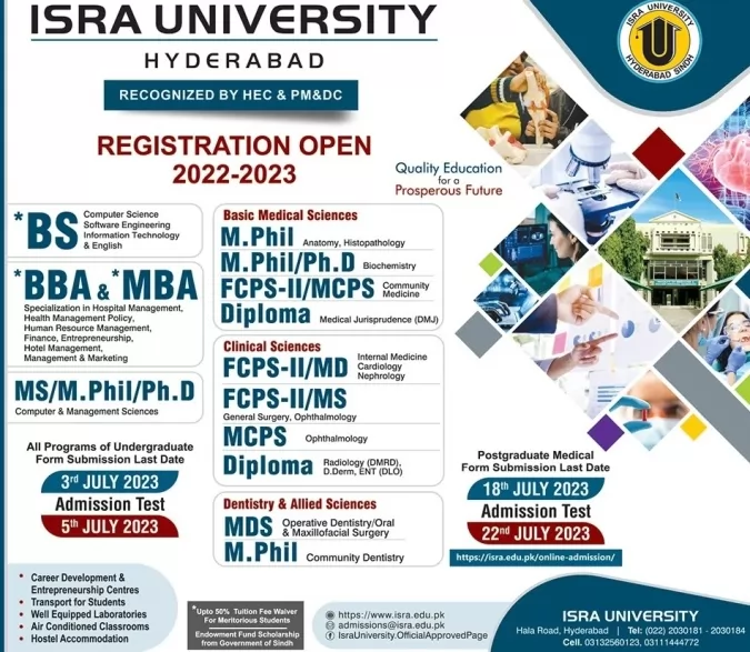 admission announcement of Isra University/hospital