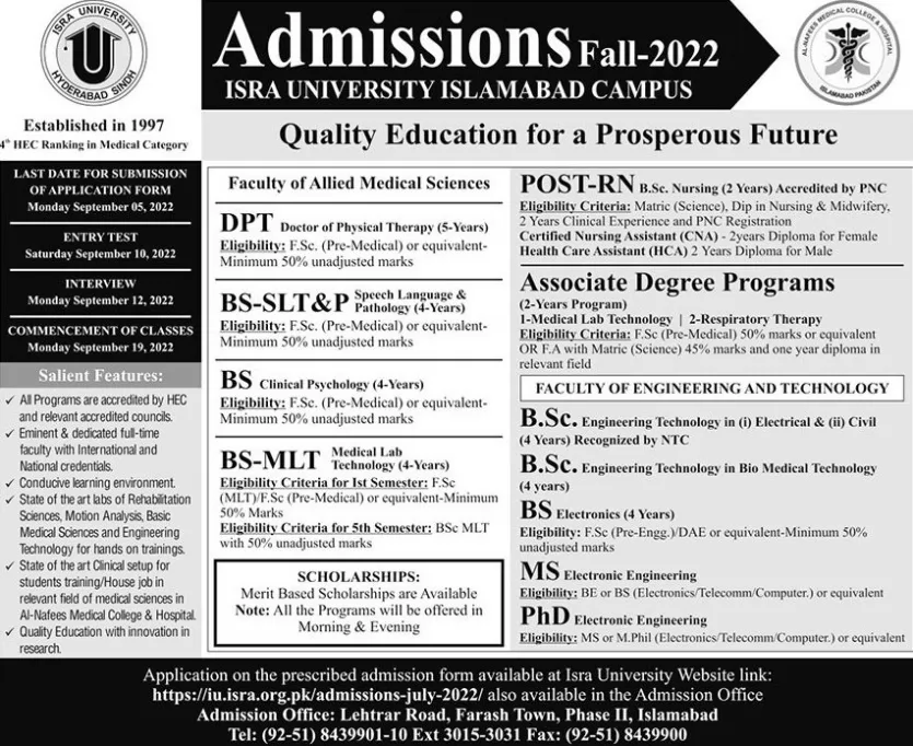 Admissions Open-Fall-2022 Last Date to Apply: 22nd July, 2022 Online Form  Submission Link:  Link for Fee…