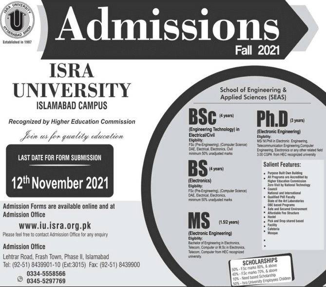 admission announcement of Isra University [isb]]