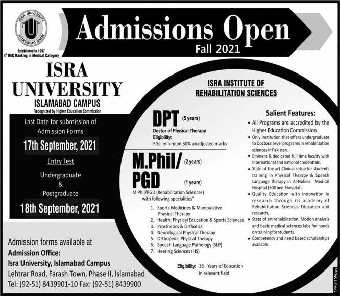 admission announcement of Isra University [isb]]