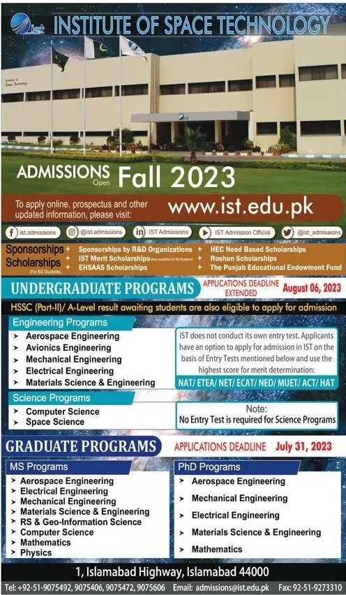 admission announcement of Institute Of Space Technology
