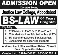 admission announcement of Justice Law College