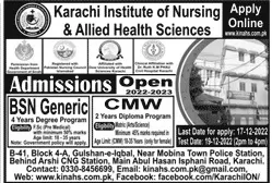 admission announcement of Karachi Institute Of Nursing And Allied Health Sciences