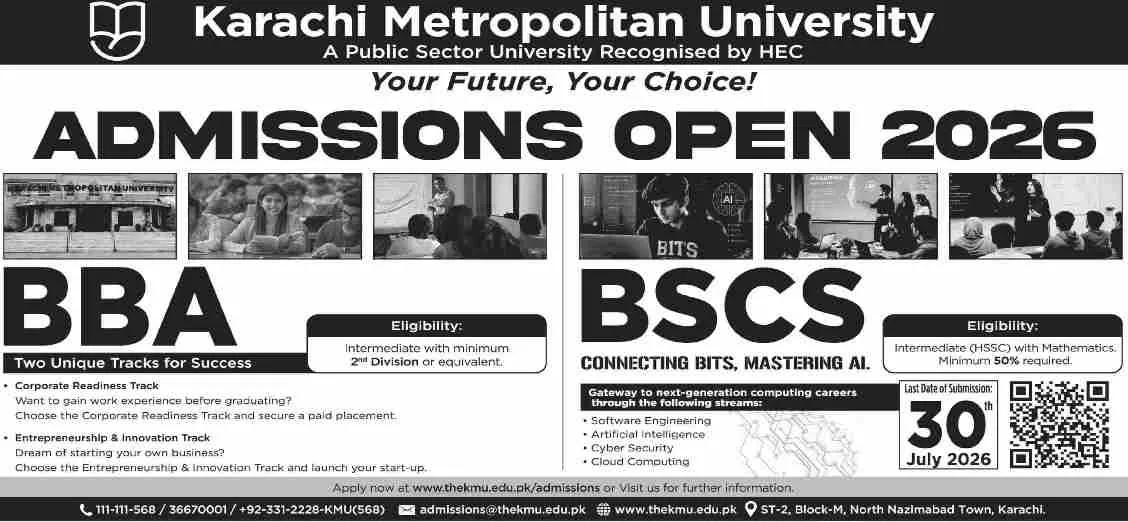admission announcement of Metropolitan University Karachi