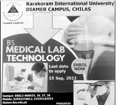 admission announcement of Karakuram International University, Diamer Campus