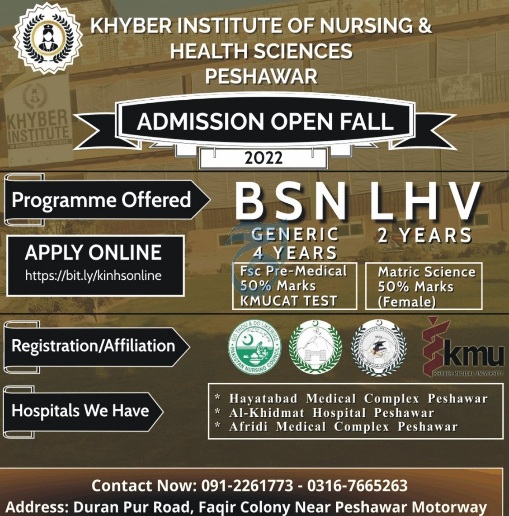 admission announcement of Khyber Institute Of Nursing & Health Sciences