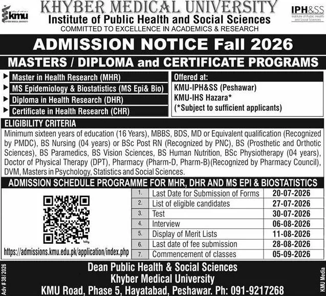 admission announcement of Khyber Medical University