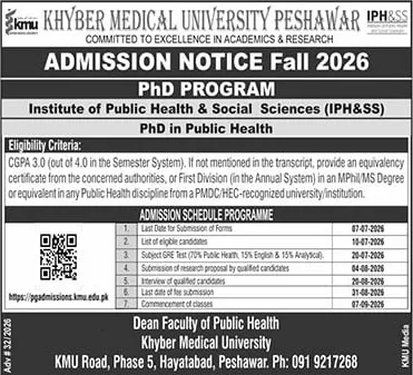 admission announcement of Khyber Medical University