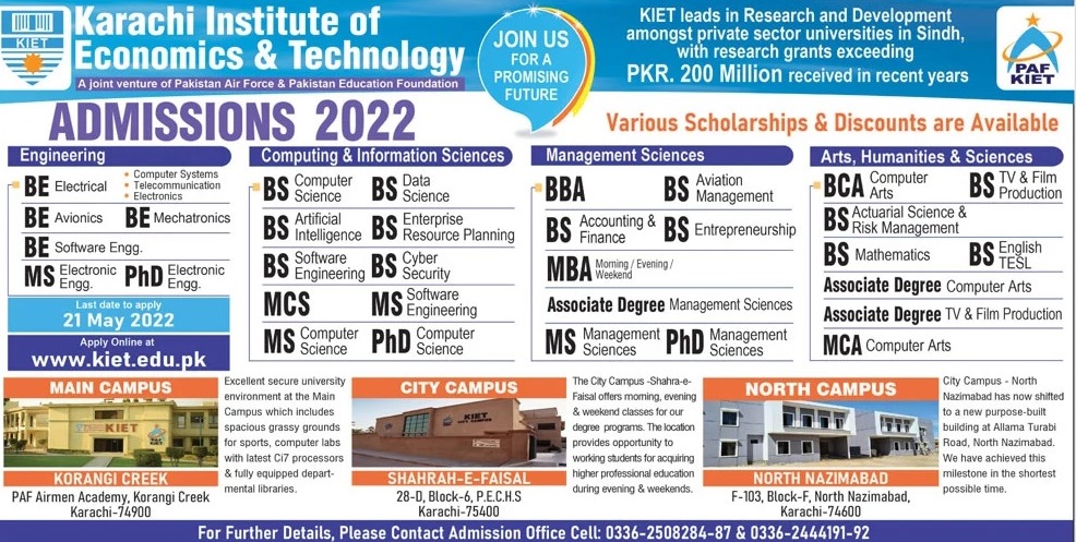 admission announcement of Karachi Institute Of Economics & Technology