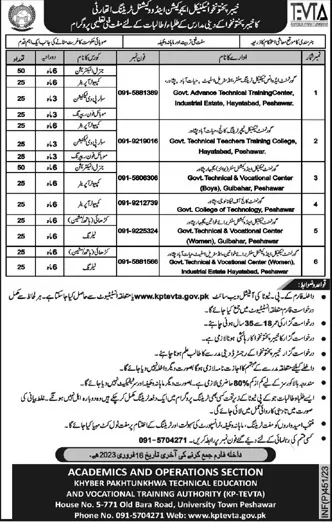 admission announcement of Government Advance Technical Training Centre [ Hayatabad]