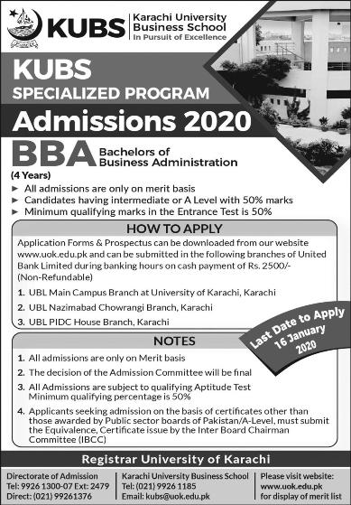 University Of Karachi Uok Karachi Admission 2020 Undergraduate