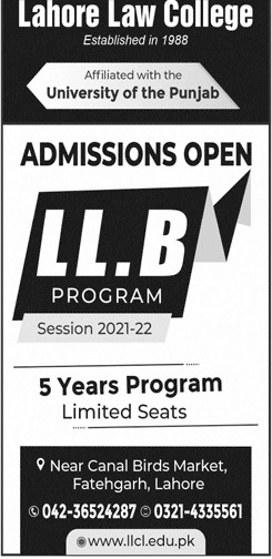 admission announcement of Lahore Law College