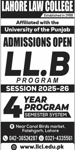 admission announcement of Lahore Law College