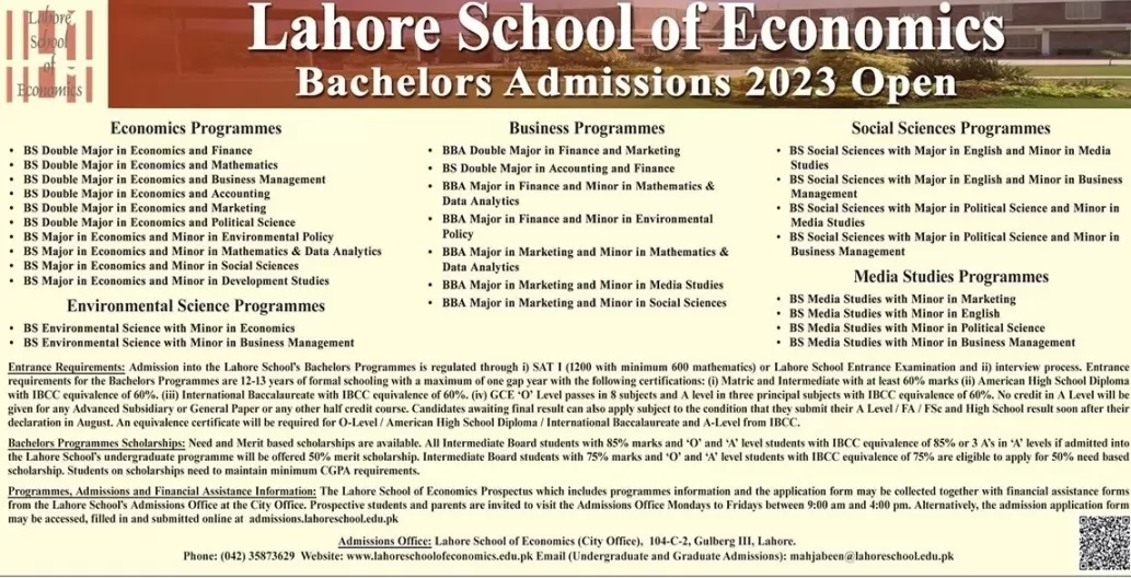 admission announcement of Lahore School Of Economics