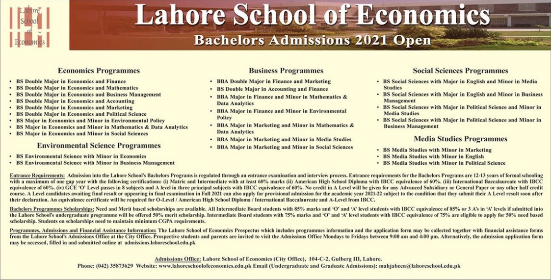 admission announcement of Lahore School Of Economics