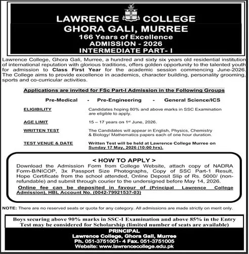 admission announcement of Lawrence College