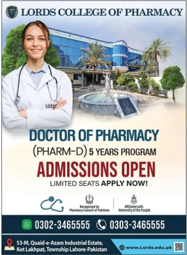 admission announcement of Lords College Of Pharmacy