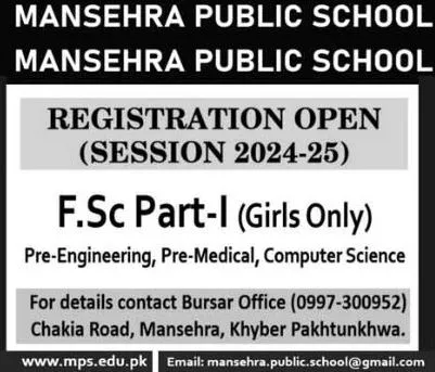 admission announcement of Mansehra Public School & College (girls)