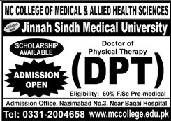 admission announcement of M C College Of Allied Health Sciences