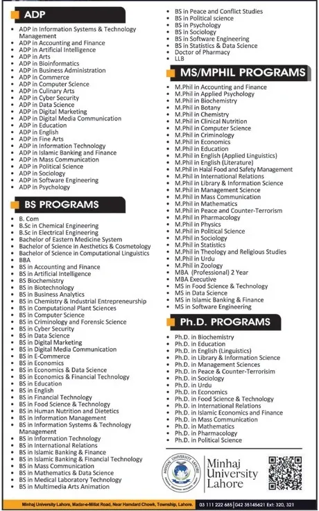 admission announcement of Minhaj University