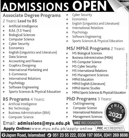 admission announcement of Muslim Youth University