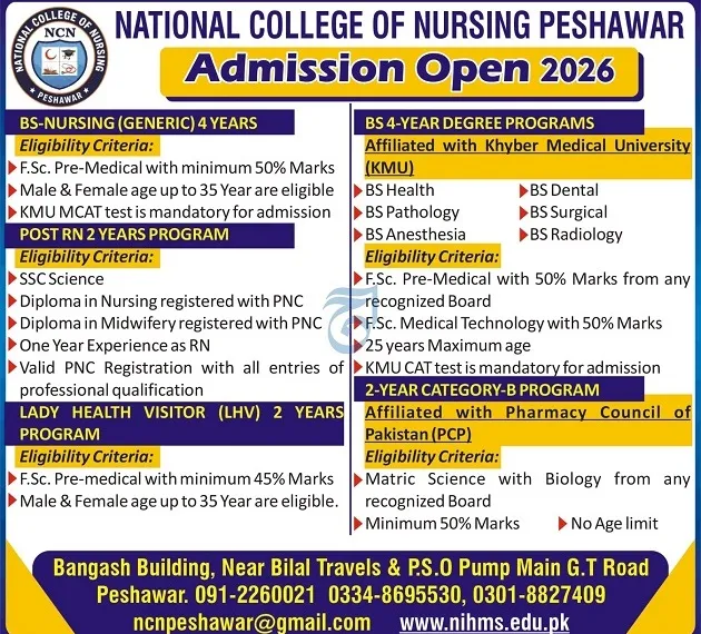 admission announcement of National College Of Nursing