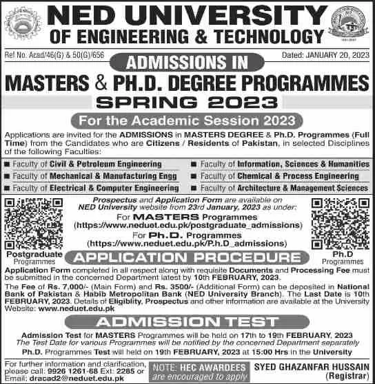 NEDUET MS Admission 2024