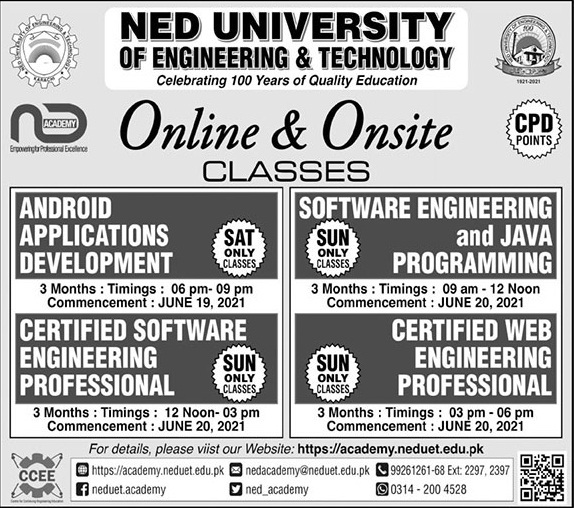 admission announcement of Ned University Of Engineering & Technology