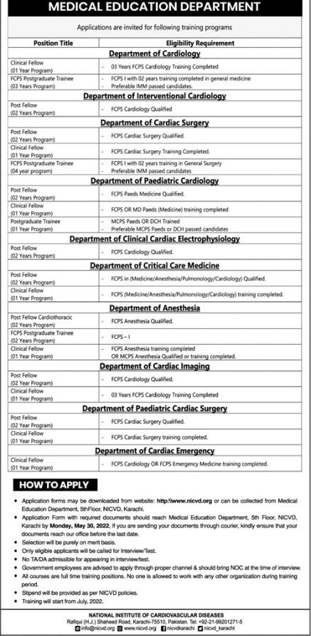 admission announcement of National Institute Of Cardiovascular Diseases