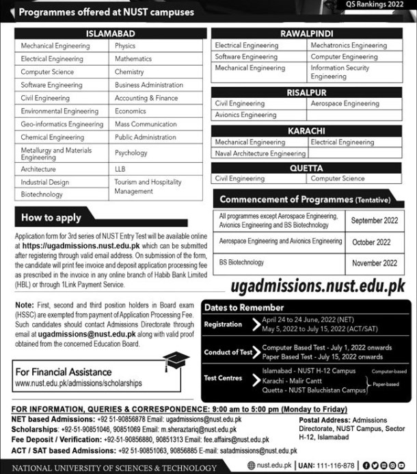 admission announcement of Military Collage Of Engineering