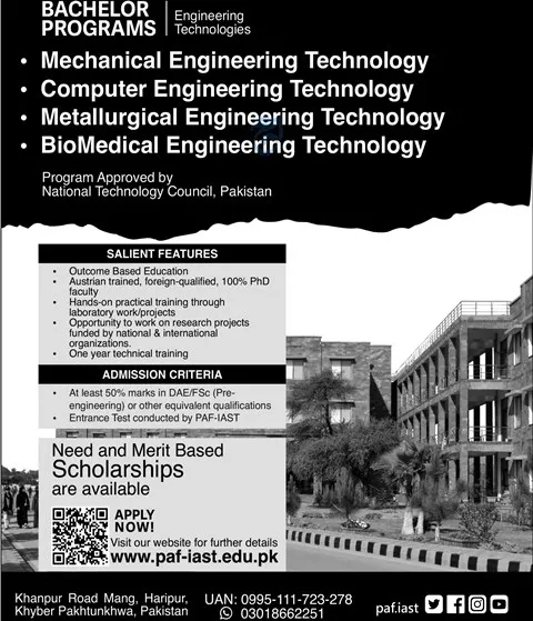 admission announcement of Pak- Austria Fachhuochschule, Institute Of Applied Sciences And Technology