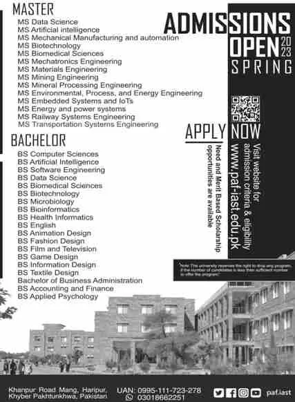 admission announcement of Pak- Austria Fachhuochschule, Institute Of Applied Sciences And Technology