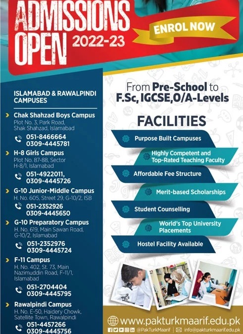 admission announcement of Pak- Turk International School & College