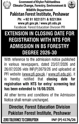 admission announcement of Pakistan Forest Institute