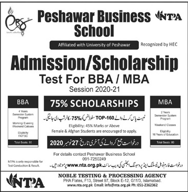 admission announcement of Peshawar Business School