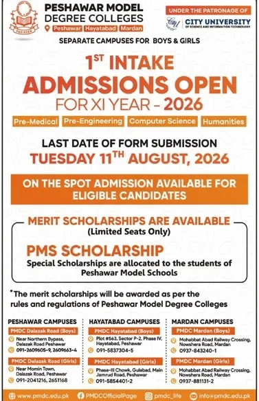 admission announcement of Peshawar Model Degree College For Girls