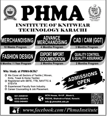 admission announcement of P H M A Institute Of Knitwear Technology