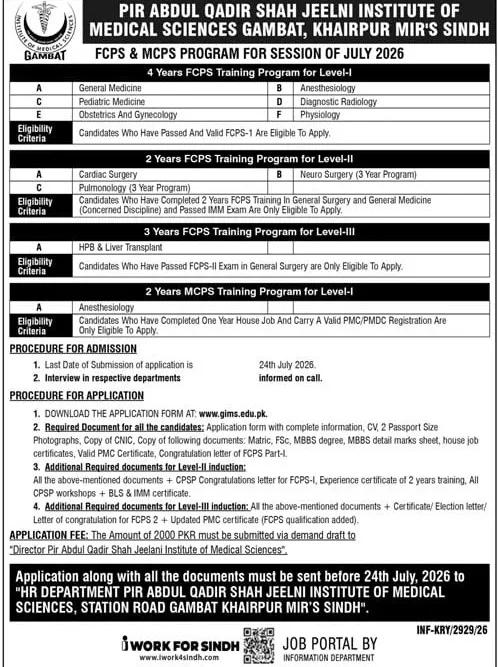 admission announcement of Pir Abdul Qadir Shah Jeelani Institute Of Medical Sciences