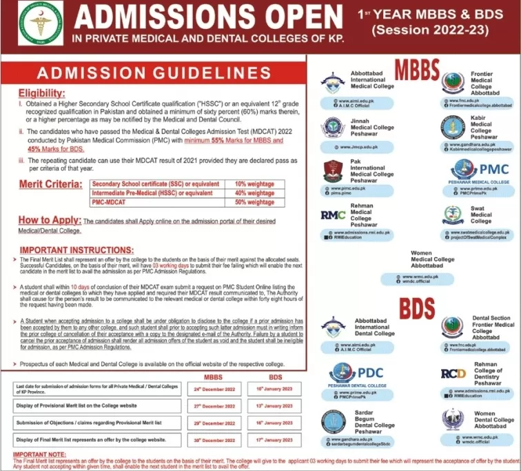admission announcement of Rehman Medical College