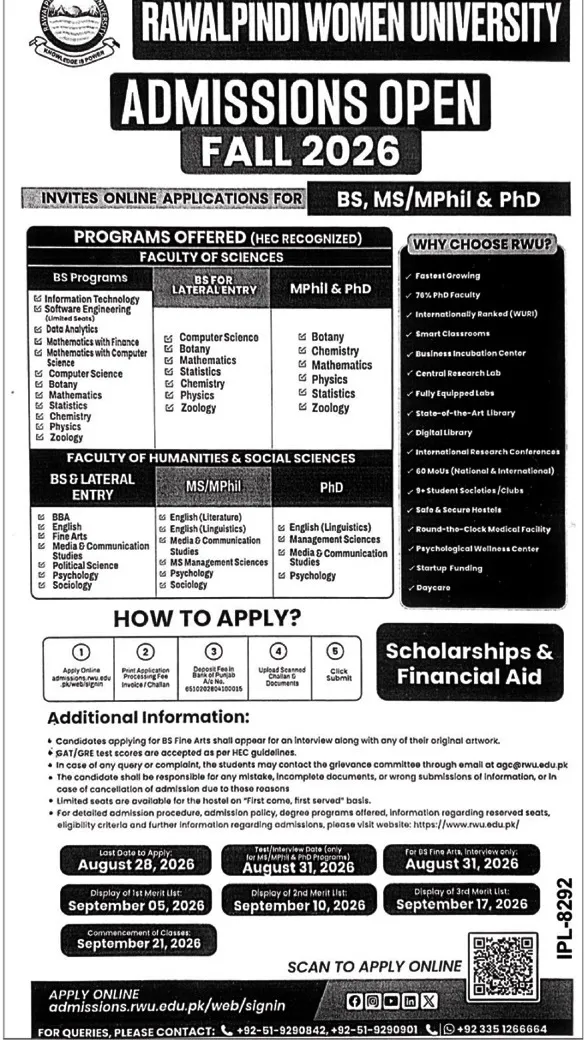 admission announcement of Rawalpindi Women University
