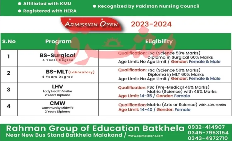 admission announcement of Rahman College Of Modern Science