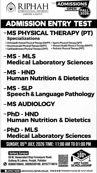 admission announcement of Riphah International University Lahore