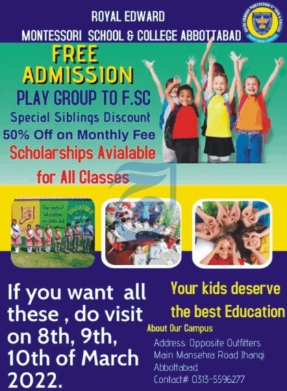 admission announcement of Royal Edward Montessori School & College