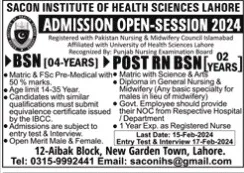 admission announcement of Sacon Institute Of Health Sciences