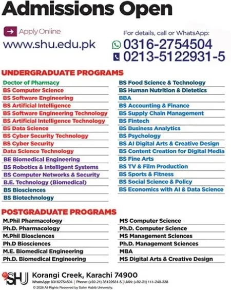 admission announcement of Salim Habib University
