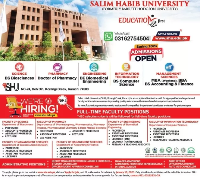 admission announcement of Salim Habib University