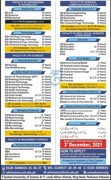admission announcement of Sarhad University Of Science & Information Technology