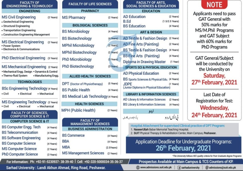 SUIT Admission in Peshawar